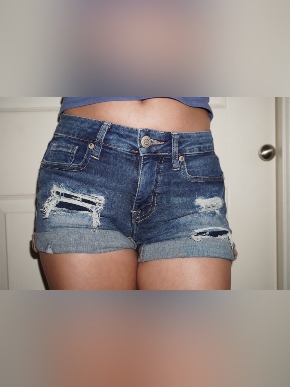 Aeropostale shorts dark blue ripped low rise 000 fits as a (0)
